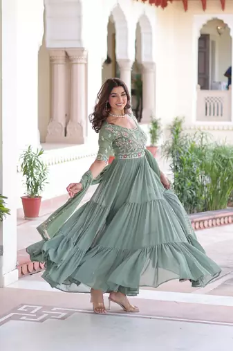 gown with dupatta | heavy sequins & multithread embroidery 
