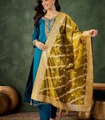 Viscose rayon navy blue casual wear embroidery work kurta set