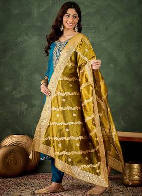 Viscose rayon navy blue casual wear embroidery work kurta set 2