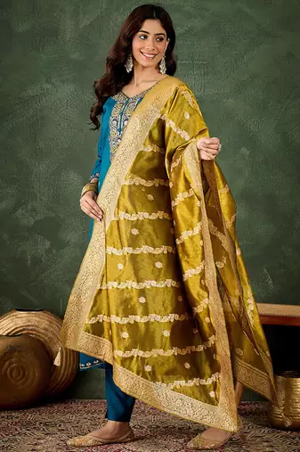 Viscose rayon navy blue casual wear embroidery work kurta set