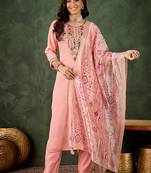 Silk blend baby pink casual wear embroidery work kurta set
