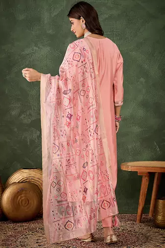 Silk blend baby pink casual wear embroidery work kurta set