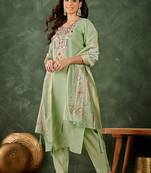 Silk blend pista casual wear embroidery work kurta set