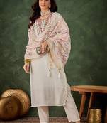 Silk blend white casual wear embroidery work kurta set