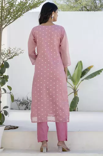 Chanderi silk pink casual wear embroidery work kurta set