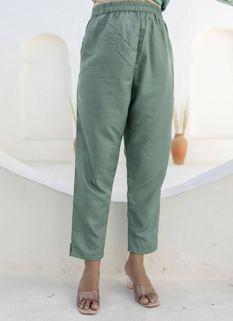 Chanderi silk sea green casual wear embroidery work kurta set