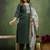 Cotton blend dark green casual wear embroidery work kurta set