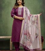 Cotton blend wine casual wear embroidery work kurta set