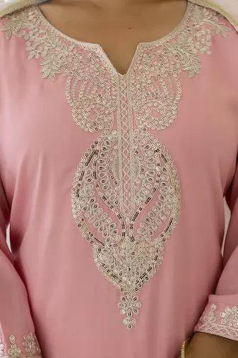Silk blend pink casual wear embroidery work kurta set