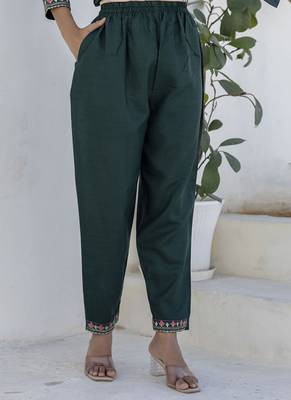 Cotton blend teal casual wear embroidery work kurta set 4