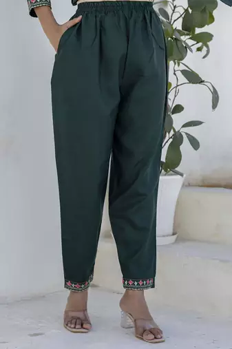 Cotton blend teal casual wear embroidery work kurta set