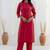 Shimmer silk red casual wear floral print kurta set