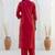 Shimmer silk red casual wear floral print kurta set