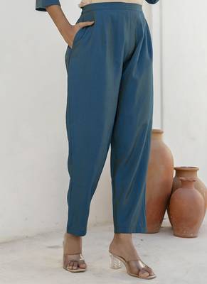 Shimmer silk navy blue casual wear floral print kurta set 4