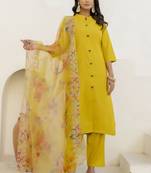 Shimmer silk yellow casual wear floral print kurta set