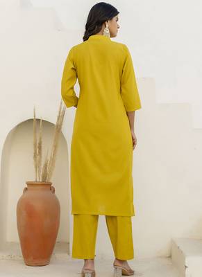 Shimmer silk yellow casual wear floral print kurta set 3