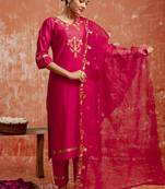 Viscose red casual wear embroidery work kurta set