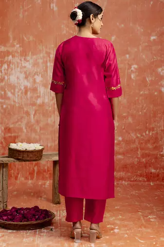 Viscose red casual wear embroidery work kurta set