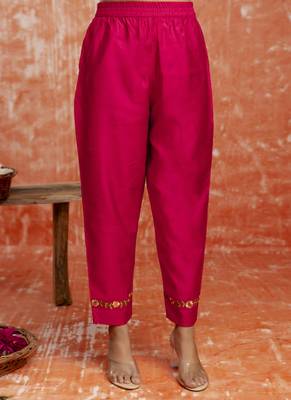 Viscose red casual wear embroidery work kurta set 4