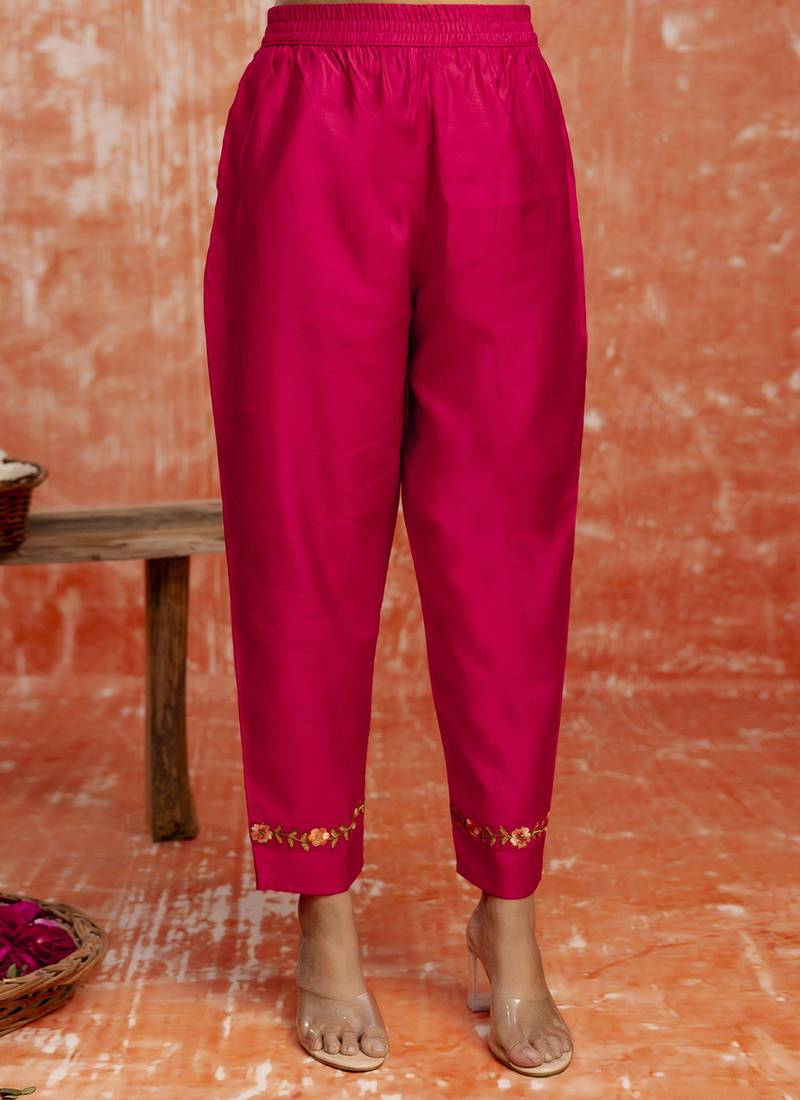 Viscose red casual wear embroidery work kurta set