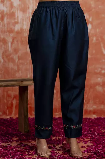 Viscose navy blue casual wear embroidery work kurta set
