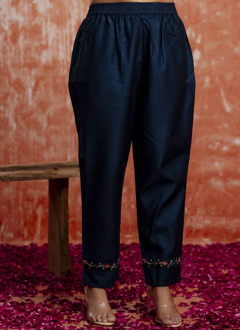 Viscose navy blue casual wear embroidery work kurta set