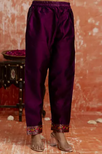 Cotton silk blend wine casual wear embroidery work kurta set