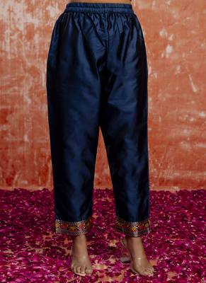 Cotton silk blend navy blue casual wear embroidery work kurta set 3
