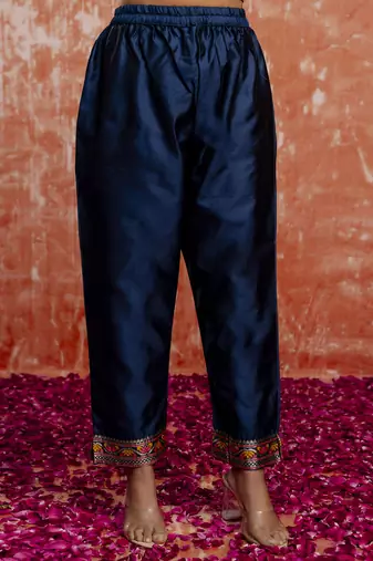 Cotton silk blend navy blue casual wear embroidery work kurta set