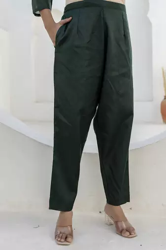 Chanderi silk dark green casual wear embroidery work kurta set