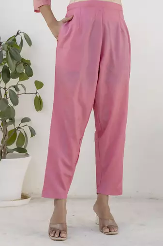 Chanderi silk pink casual wear embroidery work kurta set