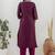 Chanderi silk wine casual wear embroidery work kurta set