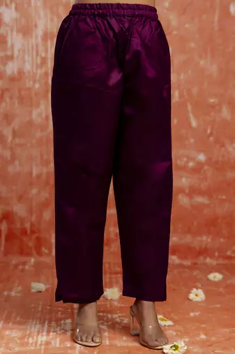 Cotton silk blend wine party wear zari work kurta set