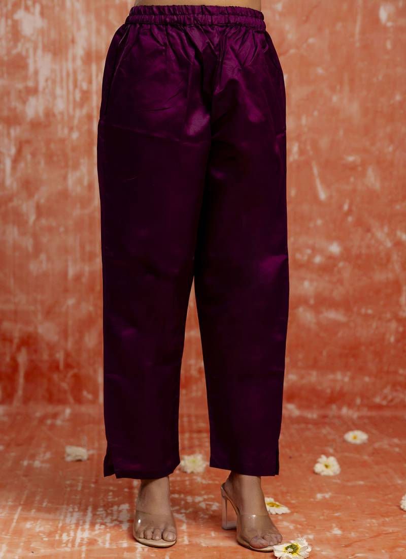 Cotton silk blend wine party wear zari work kurta set