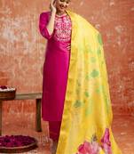 Silk blend rani pink festival wear embroidery work kurta set