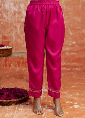Silk blend rani pink festival wear embroidery work kurta set 4