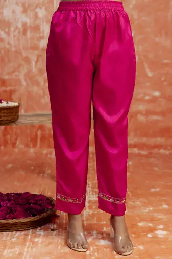 Silk blend rani pink festival wear embroidery work kurta set