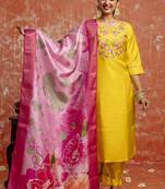 Silk blend yellow festival wear embroidery work kurta set