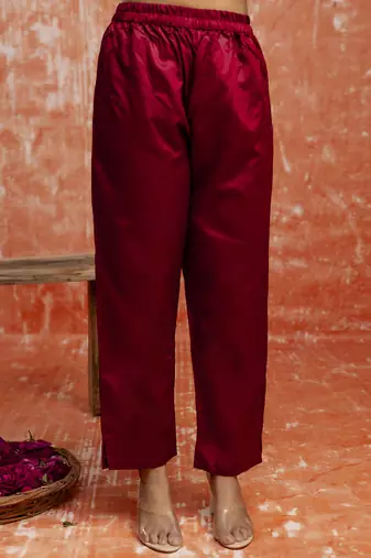 Cotton silk blend red party wear zari work kurta set