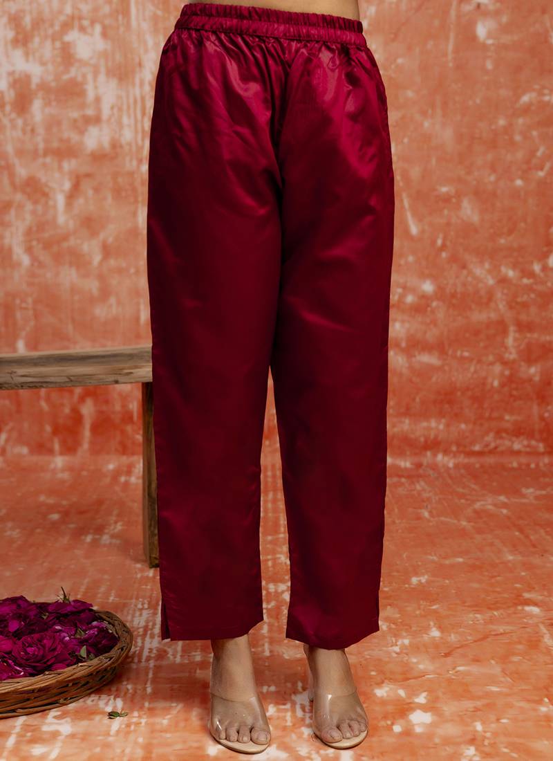 Cotton silk blend red party wear zari work kurta set