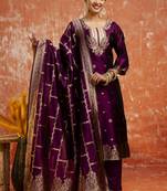 Cotton silk blend wine party wear zari work kurta set