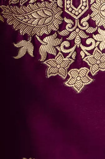Cotton silk blend wine party wear zari work kurta set