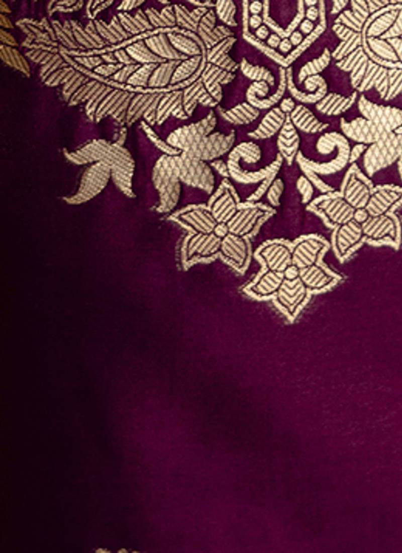 Cotton silk blend wine party wear zari work kurta set