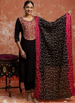 Viscose black party wear embroidery work kurta set 1