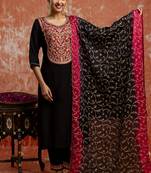 Viscose black party wear embroidery work kurta set
