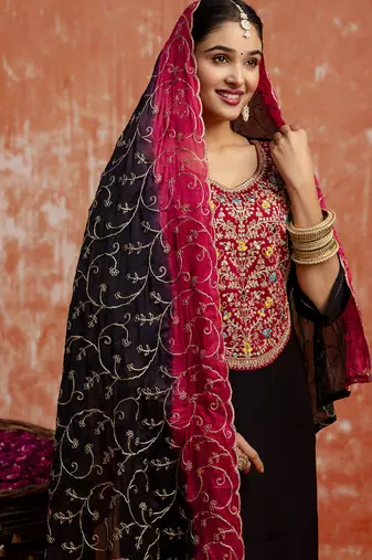 Viscose black party wear embroidery work kurta set