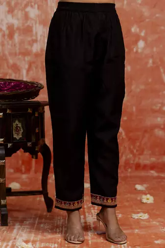 Viscose black party wear embroidery work kurta set
