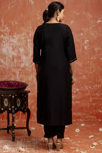 Viscose black party wear embroidery work kurta set
