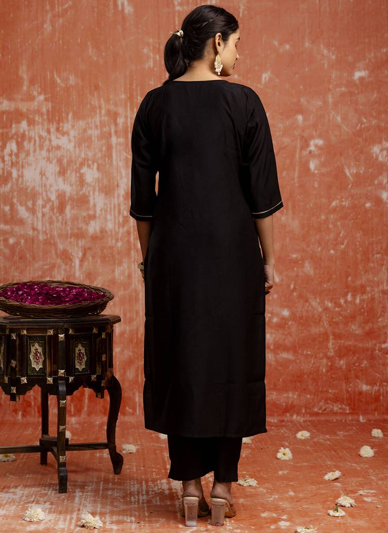 Viscose red party wear embroidery work kurta set