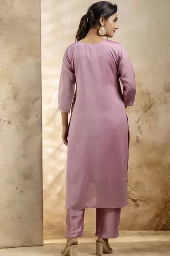 Silk blend pink party wear embroidery work kurta set